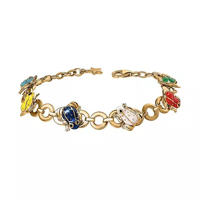 GP 0.142ct Spinel Frog Charm Bracelet In Gold Over Silver Size 8  With Sapphire • £128.99