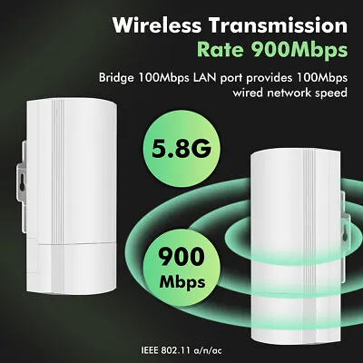 5.8G Point To Point Wireless Bridge Wired 100Mbps Outdoor CPE 1.3mi Waterproof • $61.59