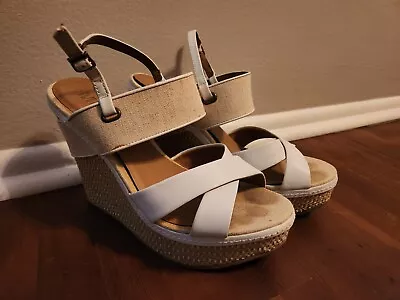 MIA White And Cream Wedge Sandals Sz 8.5 • $29