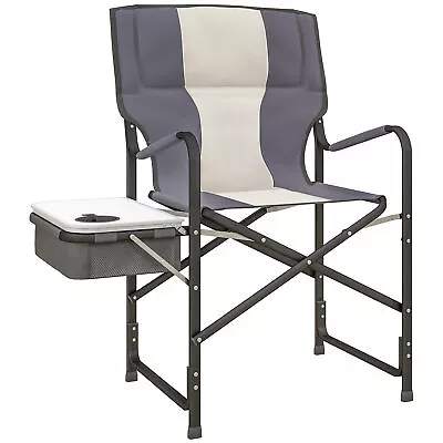 Outsunny Folding Directors Chair Aluminium Camping Chair With Cooler Bag Grey • £57.99