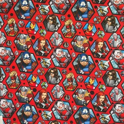 100% Cotton Fabric Digital Marvel Avengers Superheroes Hexagons 140cm Wide • £1.50