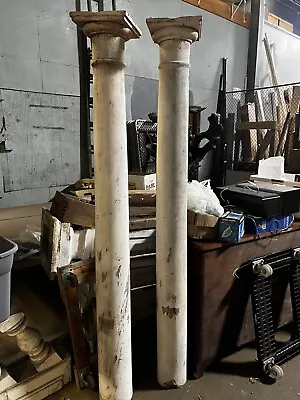 $425 • Buy Vintage Wooden Round Porch Post Column & Capital 82” H X 10.75 Sq Top Tapers 6-8