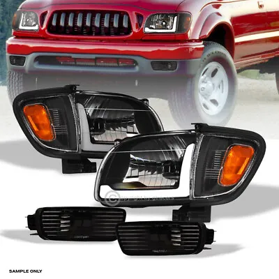 For 2001-2004 Toyota Tacoma Black Headlights+Corner+Bumper Lamp Amber W/LED Bar • $155