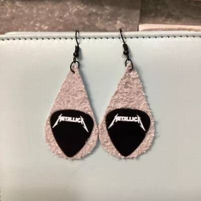 Metallica Guitar Pick Earrings Gray Genuine Suede • $10