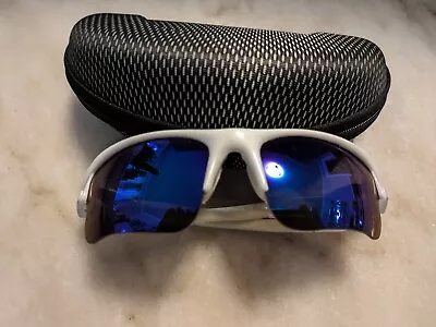 Oakley Fast Jacket Sunglasses White Frame W/Blue Lens & Case • $100