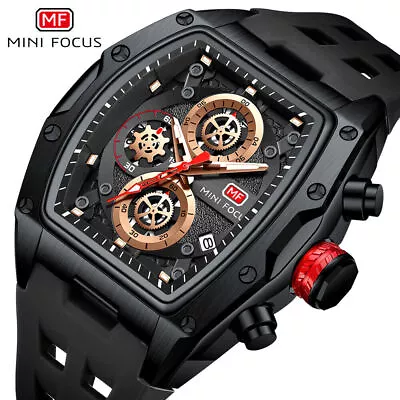 MINI FOCUS Men Rectangle Watch Sport Wristwatch Fashion Black Silicone Watches • $27.38