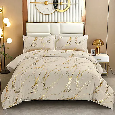 Khaki Gold Metallic Marble Christmas Comforter Set Queen Foil Print Glitter Bedd • £104.50