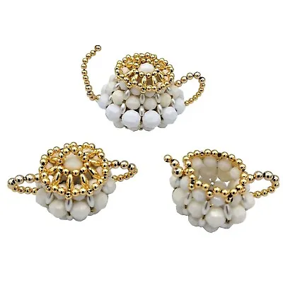Teapot Set Miniature Beaded White And Gold Beads For Classic Elegance & Display • $19.99