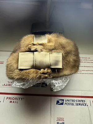 Vintage Amrose New York Fur Hat Brown Mink Fur Vintage Retro Winter Hat 22 1/2 • $44.99