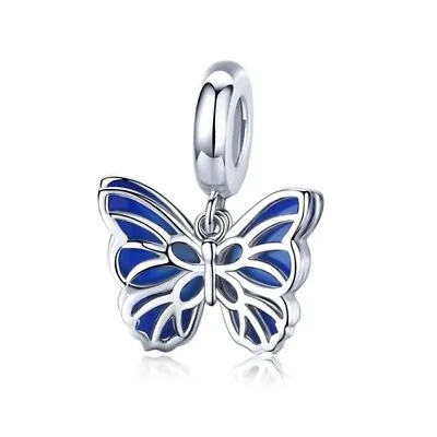 $26.99 • Buy Sterling Silver Hanging Fluttering Blue Butterflies Charm By YOUnique Designs