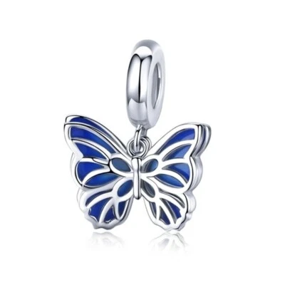 $26.99 • Buy Sterling Silver Hanging Fluttering Blue Butterflies Charm By YOUnique Designs