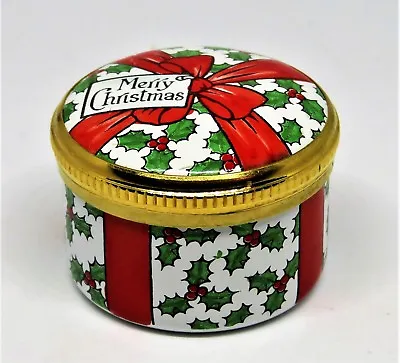 $99.99 • Buy Crummles English Enamel Box- Vintage  Merry Christmas  Present & Red Bow - Holly
