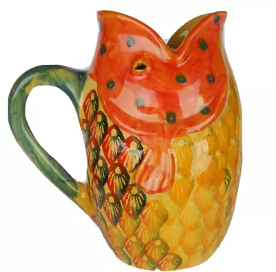 Italica Ars Pottery Majolica Fish Pitcher W/ Ice Strainer Hand Painted Italy New • $115