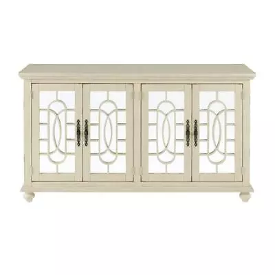Martin Svensson Home TV Stand Fits 65  W/ Mirrored Doors Antique White Wood • $711.53