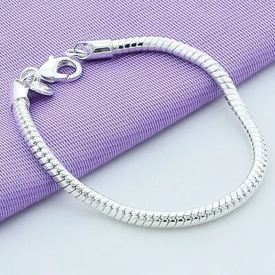 Snake Chain Box Chain Beads Chain 925 Silver Bracelet Bangle Women Men Jewelry • £3.01