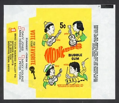 1967 The Monkees 5¢ Vintage Wax Pack Wrapper Donruss Raybert Davy Jones Nice++ • $50
