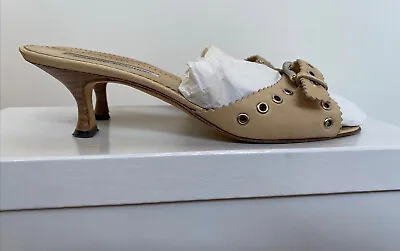 Manolo Blahnik Nude Grommet Mules/ Slides/Kitten Heels US38.5 • $140