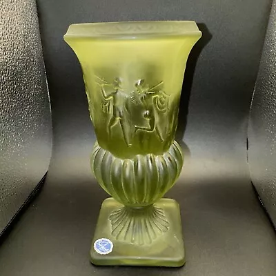 Vintage Green Frosted Imperial Glass Dancing Nudes Vase W/Sticker 8 1/2” • $40