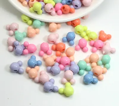 200pcs Mixed Pastel Color Acrylic Mini Mouse Face Beads 10mm Jewelry Making • $2.92