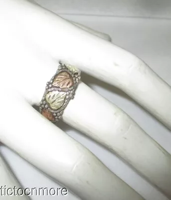 VINTAGE WHEELER BLACK HILLS GOLD 12k & STERLING GRAPE LEAF BAND RING MENS Sz11 • $24.99