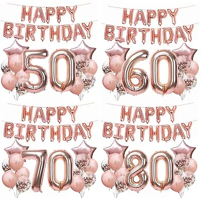 £6.49 • Buy Birthday Balloons 30th 40th 50th 60th 70th Age Rose Gold Theme Party Decors UK