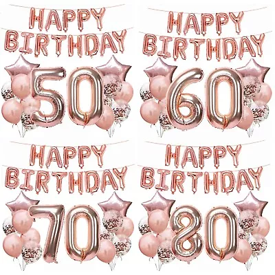 Birthday Balloons 30th 40th 50th 60th 70th Age Rose Gold Theme Party Decors UK • £6.49