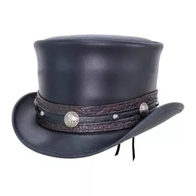 Black Leather Top Hat Handmade Bull Nickle Style Band Victorian Hat / Steampunk • $29.99