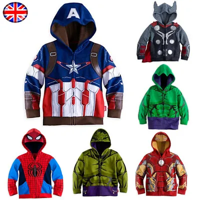Kids Boys Marvel Superhero Spiderman Costume Hoodie Sweatshirt Jacket Coat 3-9Y • £9.02