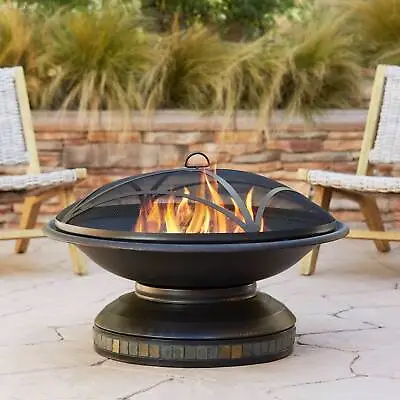 $69.98 • Buy Black Iron Outdoor Fire Pit Round 35  Steel Wood Burning Outside Backyard Patio
