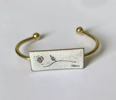 Vintage  Modernist Enamel Copper Statement Crafted Cuff Bracelet  Gold Tone • $14