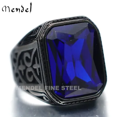 MENDEL Mens Black Blue Tanzanite Stone Ring For Men Size 7 8 9 10 11 12 13-15 • $13.99