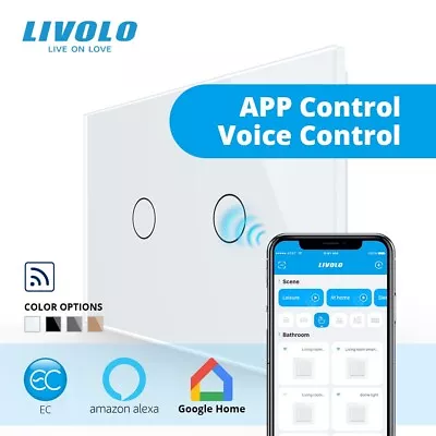 LIVOLO  EC  Smart Touch Switch 2 Gang 1 Way Google Alexa APP Remote Control • $45.81