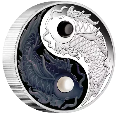 2024 Yin Yang Koi 5oz Silver Proof Coloured Coin With Pearls Perth Mint  • $810