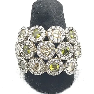Vintage 925 Sterling Silver Perido Citrine  & Clear CZ's Pave Design Ring   10 • $149.99