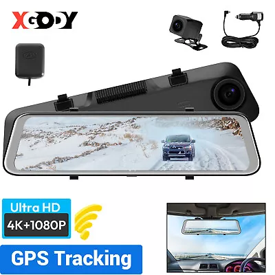 Dash Cam 4K+1280P Mirror Front And Rear Camera Loop Recording WIFI & APP GPS • $105.99