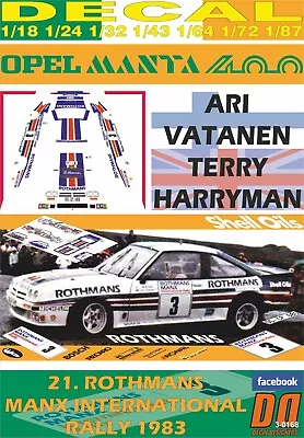 DECAL OPEL MANTA 400 ROTHMANS A.VATANEN MANX R. 1983 2nd (08) • $23