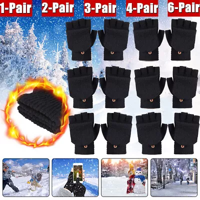 Winter Fingerless Gloves Men Women Convertible Warm Half Finger Mittens Flip Top • $12.05