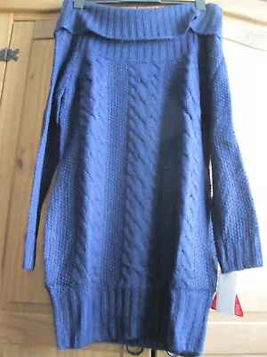 Brand New By South Navy Off The Shoulder Cable Knit Longline Jumper Size 12 • £5.99