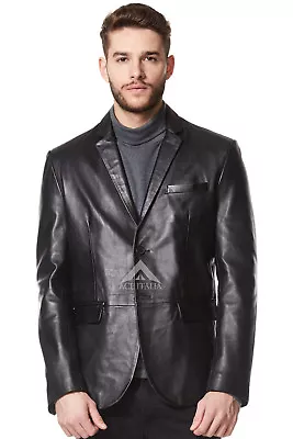 Mens Leather Blazer Black Classic Formal Coat Genuine Lamb Leather Blazer 3450Ne • $119.22