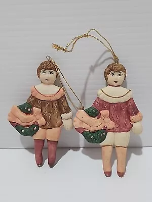 Vintage Christmas Decorations Bisque Porcelain Girl With Wreath Figurines X(F2) • $10.95