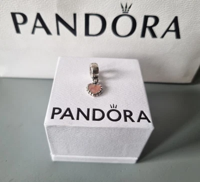 $1.90 • Buy Genuine Stamped Pandora Charm - Silver & Pink Enamel Dangle Heart *Retired Charm