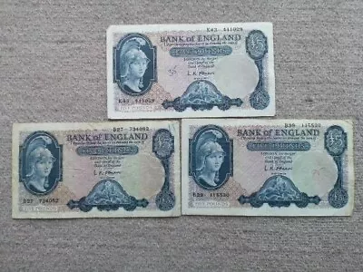 1957 3x Bank Of England Five Pound £5 O’Brien Banknotes In Mixed Grades British  • £40