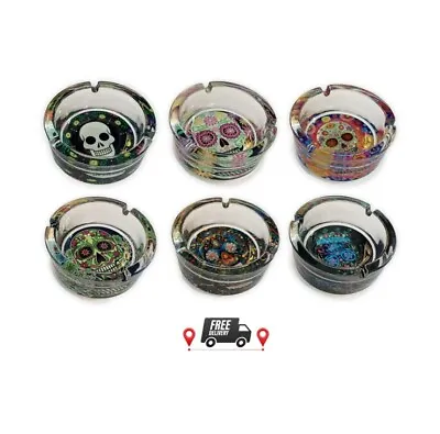 Clear Glass Ashtray  Cigarette Smoking Ash Tray  Home Pub Garden Skull Ashtray • £7.54