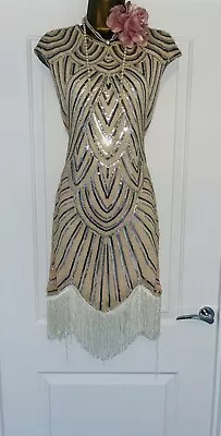 £16 • Buy Vintage Style 1920s Sequin Charleston Flapper Gatsby Fringe Dress Size 14/16