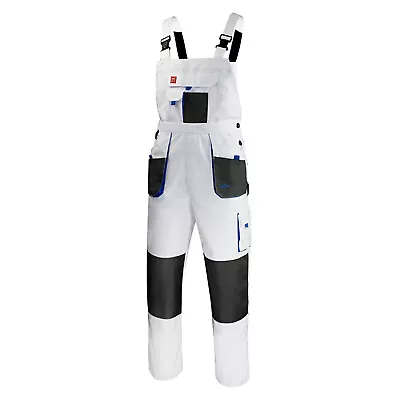 NEW WORK TROUSERS Men Bib And Brace Overalls Painters Decorators /// WHITE-BLUE • £21.49