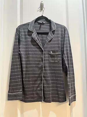 Victorias Secret Gray Silver Stripe Pink Piping Button Down Pajama Top Medium • $18