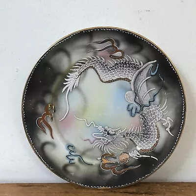 Vtg Moriyama Moriage Hand Painted Dragon Smokey Gray Dessert Plates Japan 7.5“ • $35.99