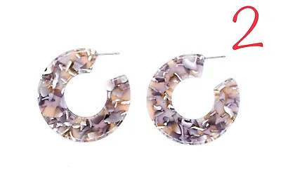 £4.49 • Buy Acrylic Hoop Earrings Tortoise Shell Large Statement Stud Round Fashion Design