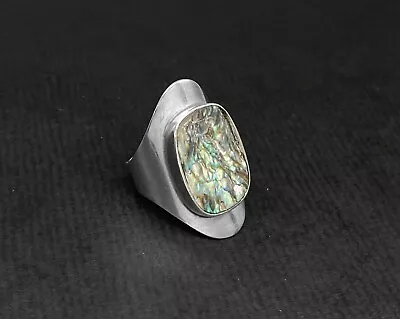 Vintage Danish Modernist Sterling AGE FAUSING Abalone Wide Ring MCM Mod 1970s • $120