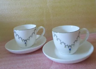 🥰 2 VERDICI DESIGN COFFEE TEA CUPS & SAUCERS Jeweled Princess W Silver Trim! • $14.96